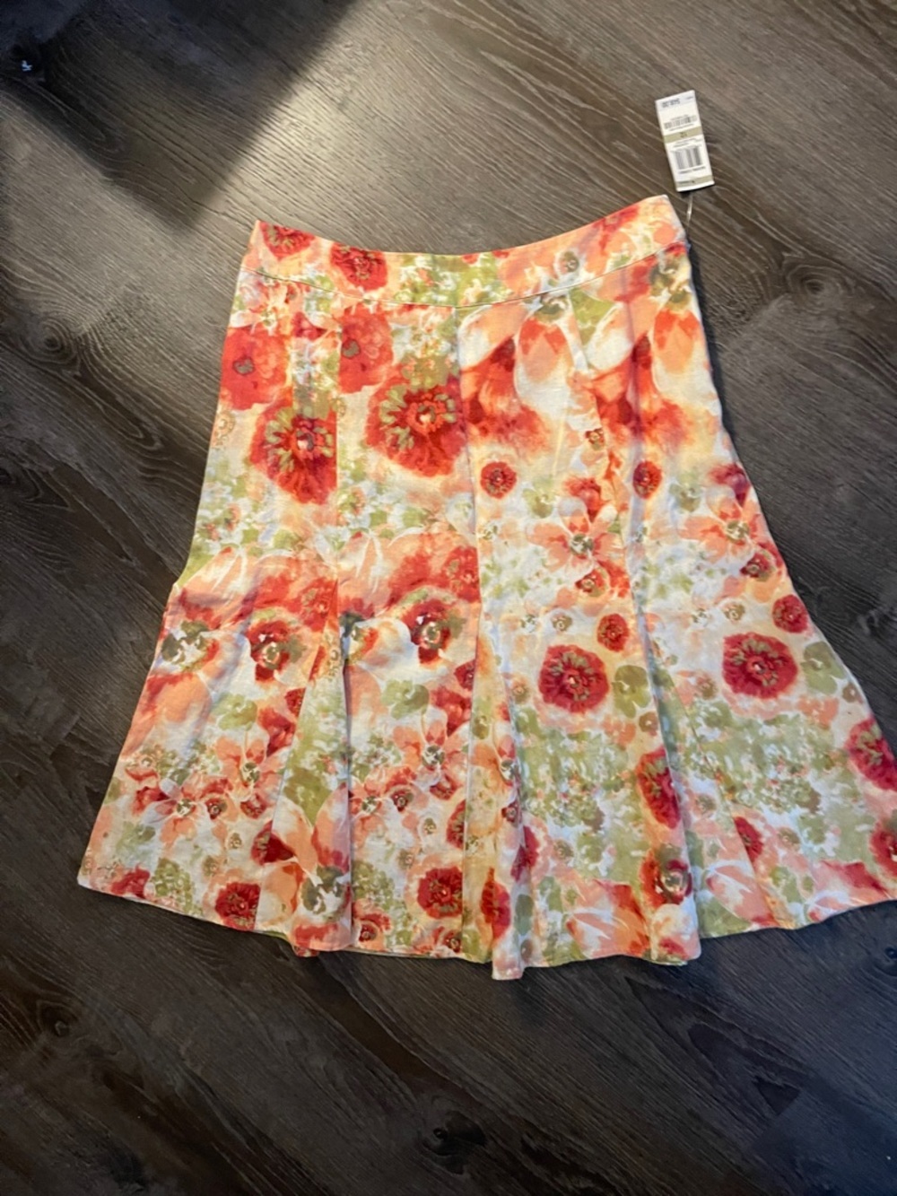 JM Collection Floral Linen Pleated A-Line Skirt Size 12 NWT
